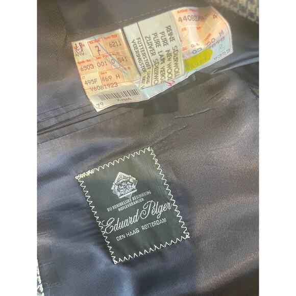 VTG 90’s EDUARD PELGER HOUNDSTOOTH BLAZER VIRGIN WOOL SZ XL LEATHER BUTTONSONS - Picture 4 of 16